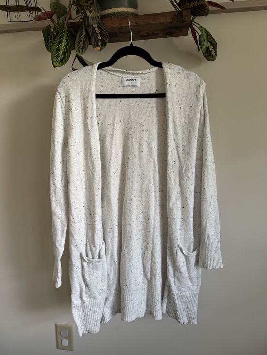 Old Navy Sweaters - ￼ Old Navy Cardigan, Flowy, Size Large, Two Pockets, White‎ With Speckles